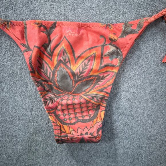 Pin Up Stars Beaded Pineapple String Bikini Womens Large Braided Coral Faux Sued - Picture 10 of 10